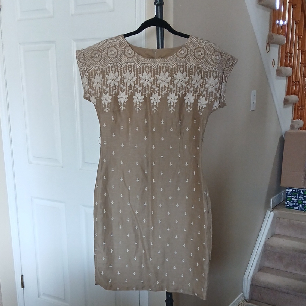 Elegant Tan Embroidered Dress